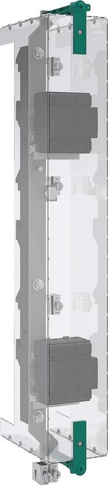 Eine industrielle Scharniervorrichtung, die an einer Metallplatte befestigt ist, mit sichtbaren Bolzen und Schrauben, die die Komponenten sichern.