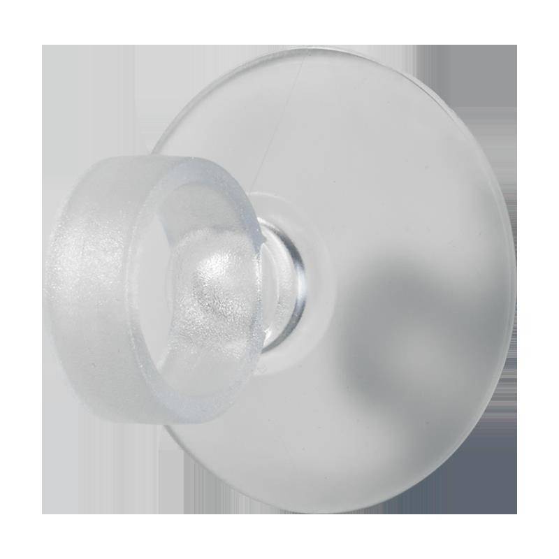 Eine transparente Saugnapf mit einem einzelnen Schlaufengriff, entwickelt zum Befestigen von Gegenständen an glatten Oberflächen wie Glas oder Fliesen.