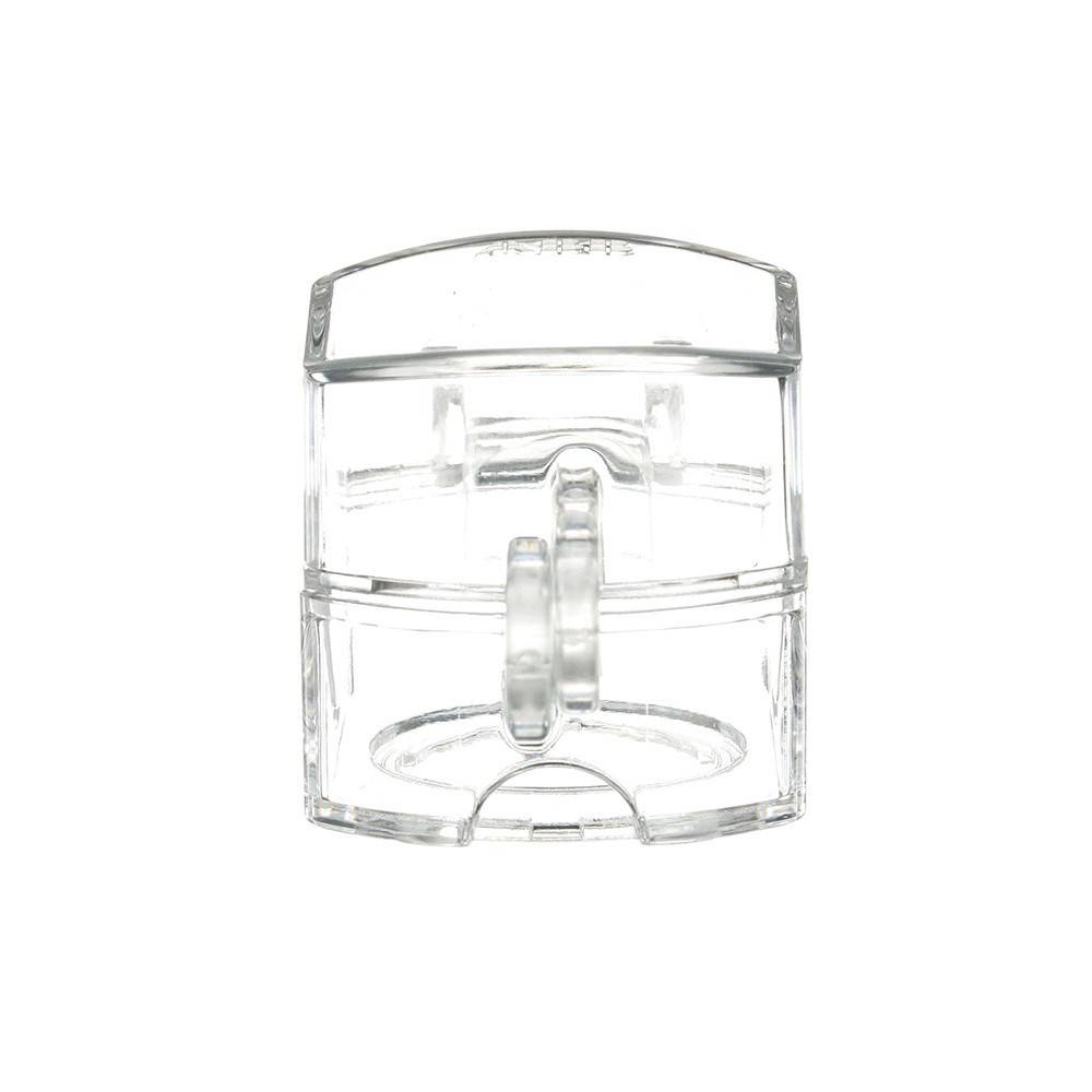 Ein klares, scharnierartig gestaltetes Pillenzerkleinerungsgerät, das zum Zerbrechen von Pillen in kleinere Stücke oder Pulver entwickelt wurde und die Einnahme erleichtert.