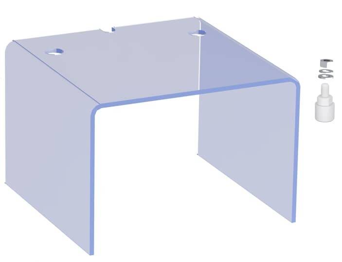 Ein transparenter, rechteckiger Glasdisplayständer mit abgerundeten Kanten, der dazu dient, Gegenstände wie Schmuck oder kleine Sammlerstücke zur besseren Sichtbarkeit zu erhöhen.