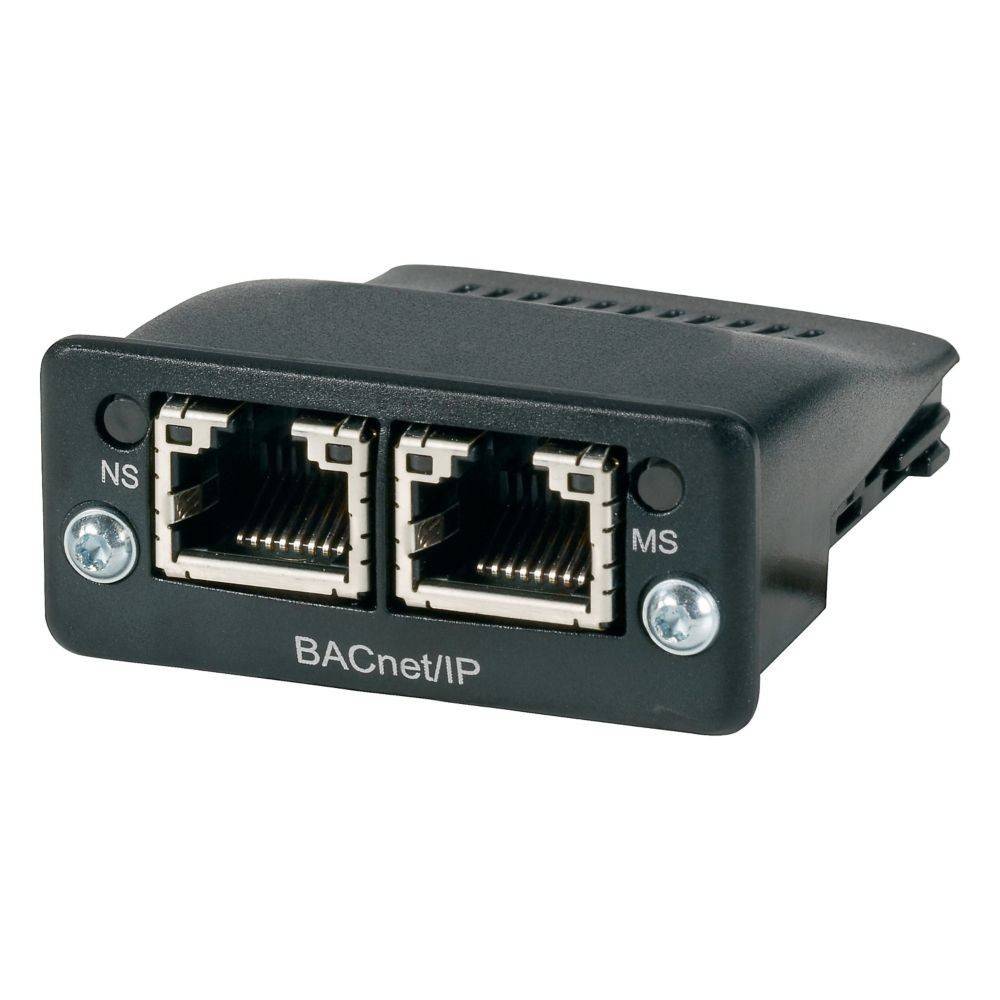 BACnet/IP-Netzwerkgerät mit zwei Ethernet-Ports, beschriftet mit 
