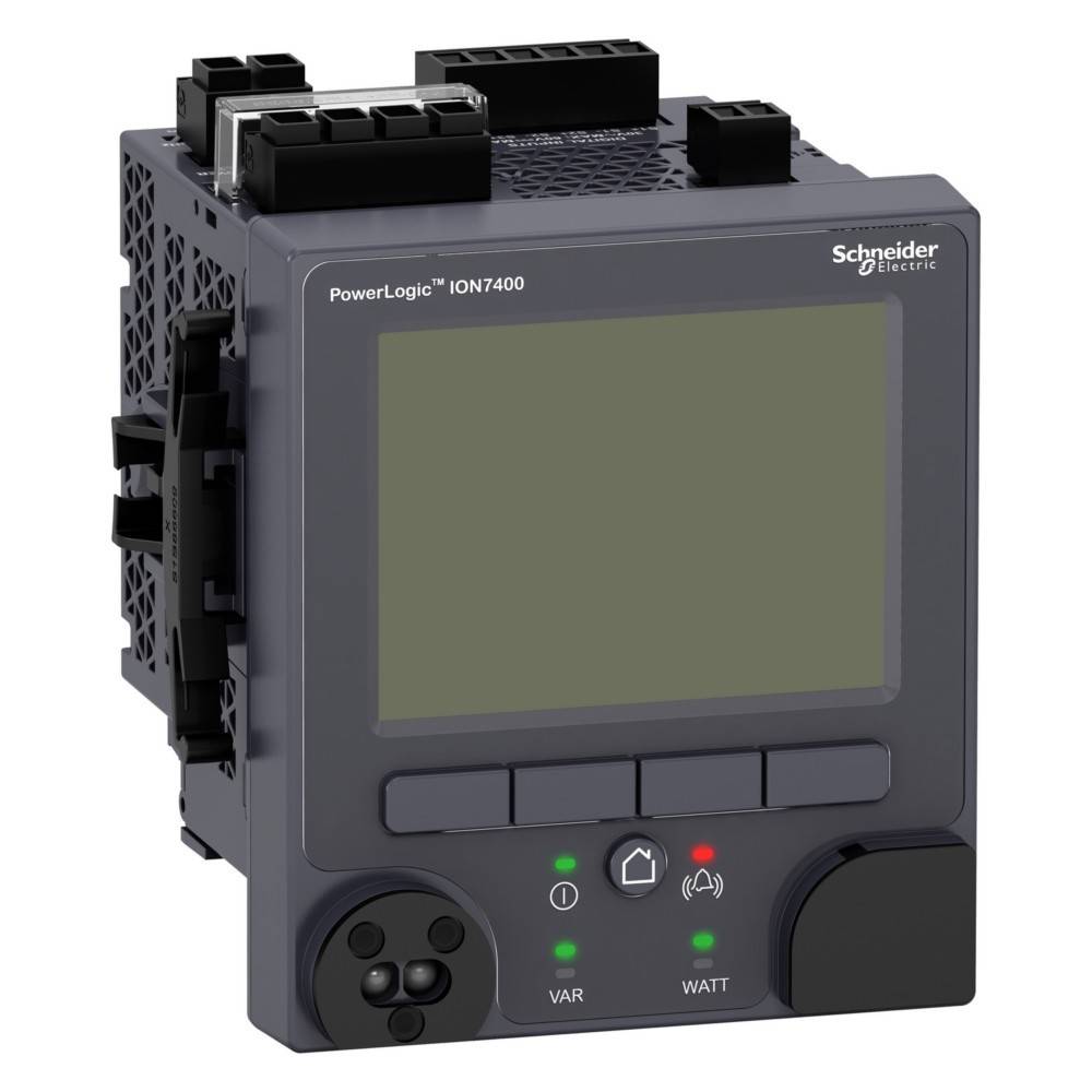 Ein Schneider Electric PowerLogic ION7400 Energiezähler mit digitaler Anzeige und Bedienungstasten, verwendet zur Überwachung des Stromverbrauchs.