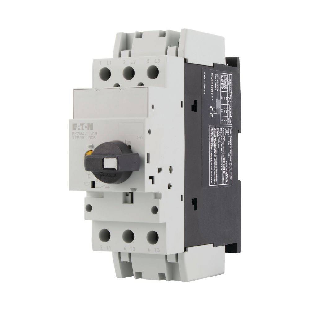 Eaton-Motorschutzschalter der Marke, Modell PKZM0-25, mit manueller Rückstellungsvorrichtung zum Schutz elektrischer Motoren vor Überlastungen.