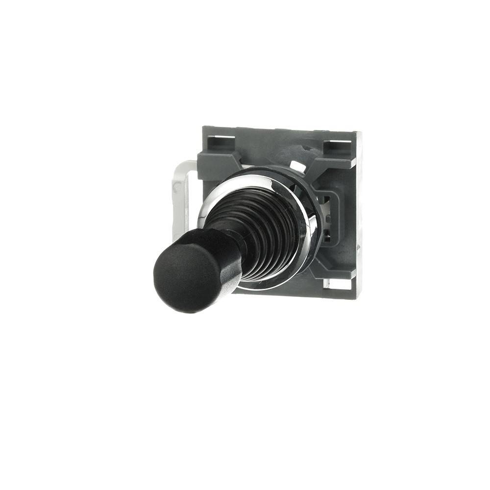 Ein schwarzes Joystick-Modul mit silberner Basis und quadratischer Montageplatte, konzipiert für den Einsatz in elektronischen Projekten und Steuerungssystemen.