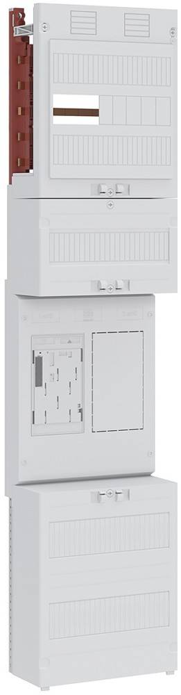 Eine rechteckige elektrische Verteilerdose mit mehreren Sicherungsautomaten und beschrifteten Schlitzen, die zur Verwaltung elektrischer Stromkreise verwendet wird.