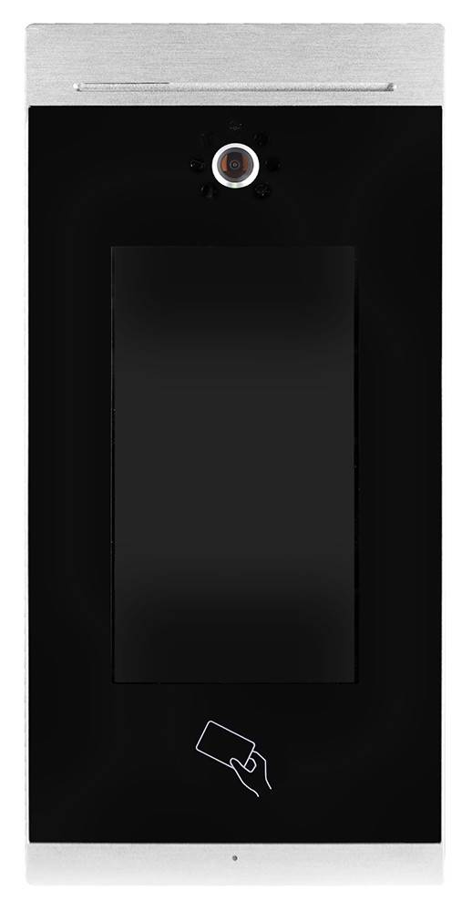 Ein schwarzer rechteckiger Lichtschalter mit minimalem Design auf einer weißen Wand.