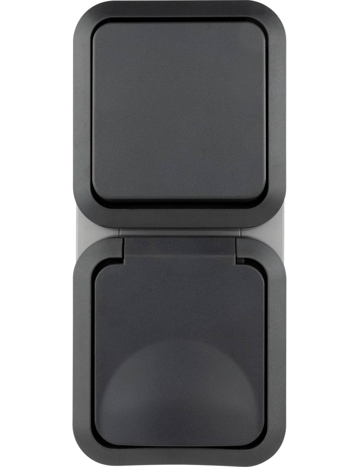 REV Feuchtraum-Kombination, Steckdose & Wechselschalter AquaStorm, AP, grau, senkrecht