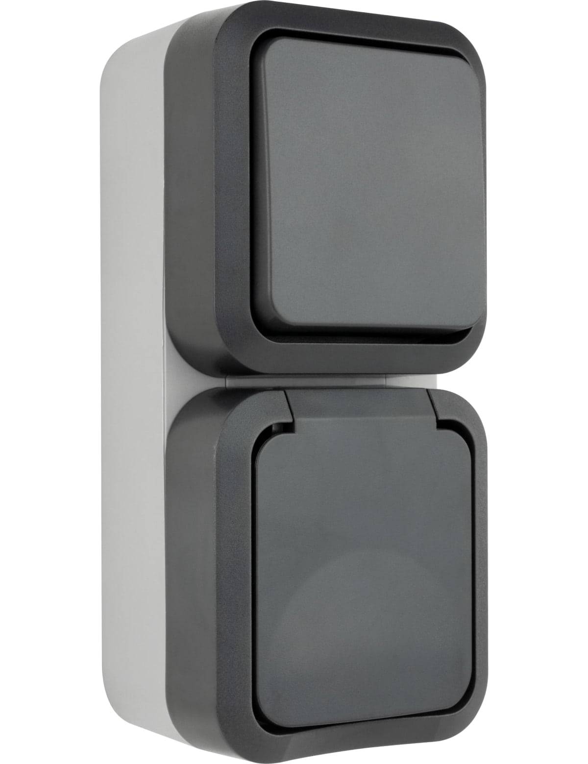 REV Feuchtraum-Kombination, Steckdose & Wechselschalter AquaStorm, AP, grau, senkrecht