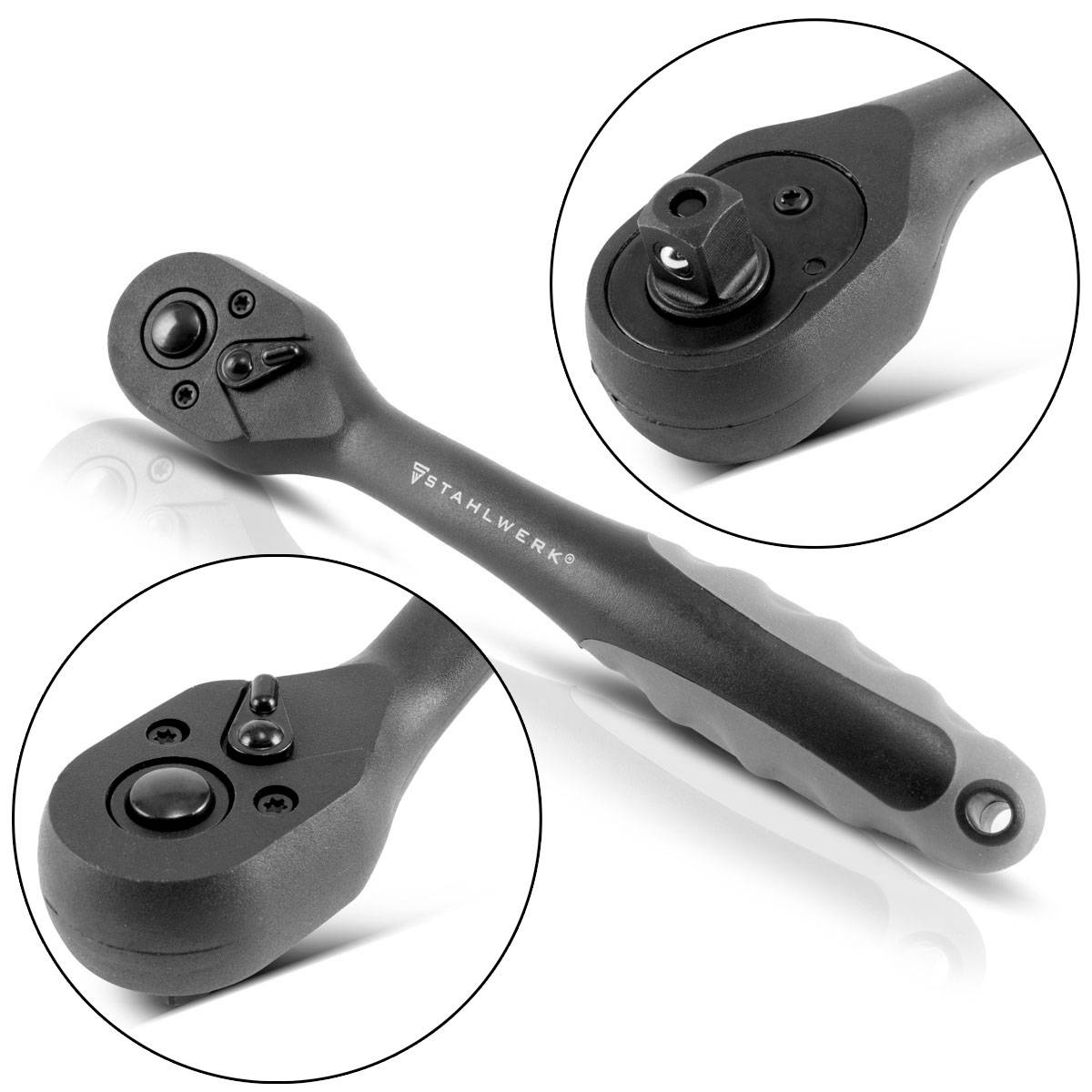 STAHLWERK Profi-Umschaltknarre 3/8 Zoll aus Chrom Vanadium Stahl 72 Zähne