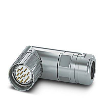 Metallischer Stecker mit mehreren Kontaktstiften und einer gerippten Außenhülle.