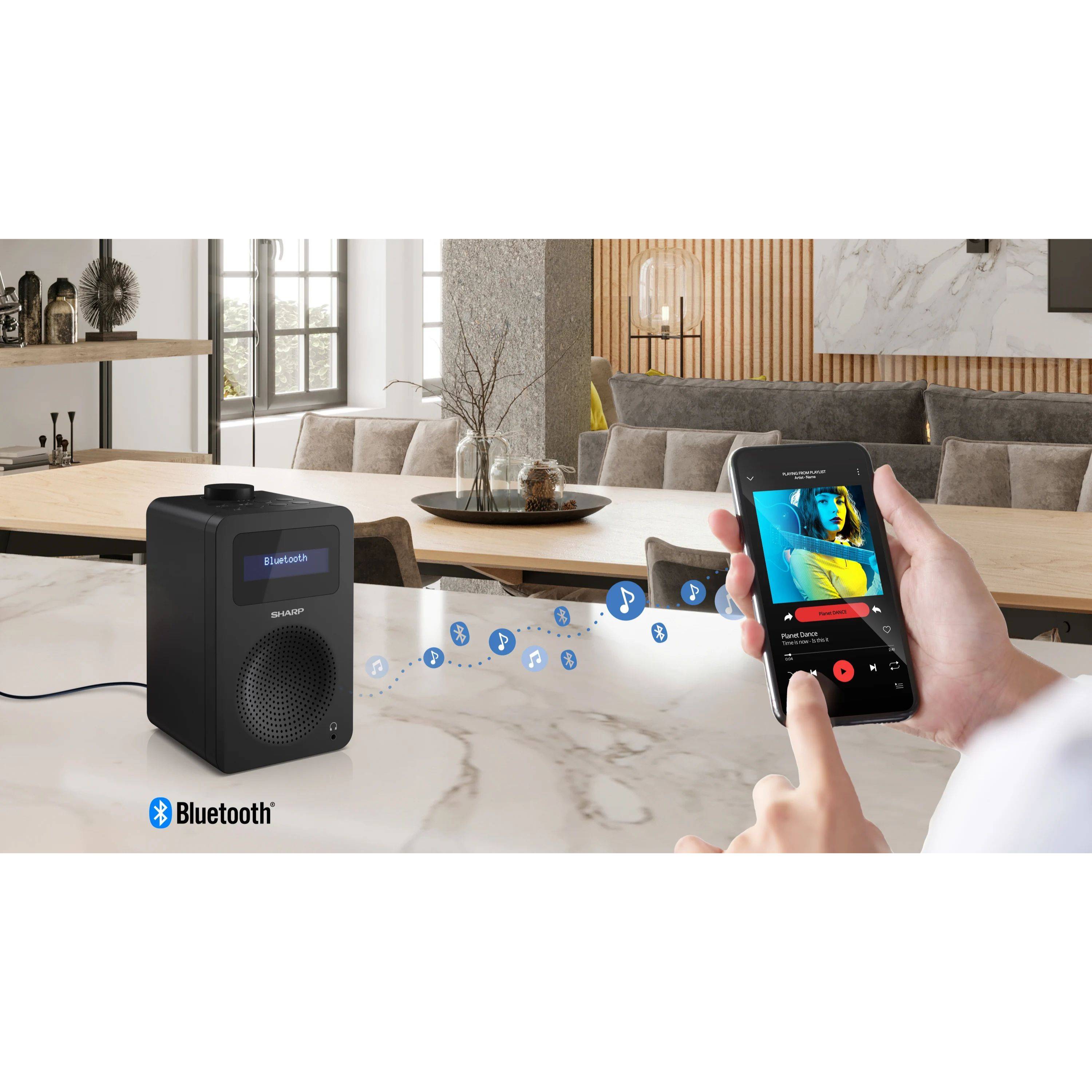 SHARP DR-430BK – Digitalradio mit DAB+/FM & Bluetooth – 20 Senderspeicher, 5-Watt-Lautsprecher, Kopfhöreranschluss