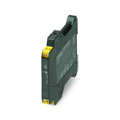 Ein kompaktes, schwarzes elektronisches Gerät mit gelben Anschlussösen, das zur industriellen Signalisolation und zum Schutz verwendet wird.