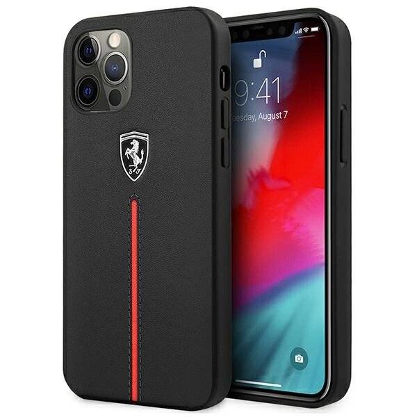 Ferrari FEOMSHCP12LBK iPhone 12 Pro Max schwarz/schwarz Hardcase Off Track Leather Nylon Stripe