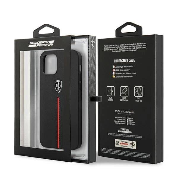 Ferrari FEOMSHCP12LBK iPhone 12 Pro Max schwarz/schwarz Hardcase Off Track Leather Nylon Stripe