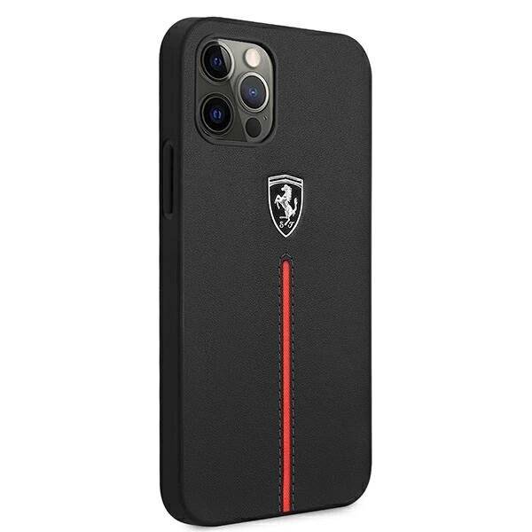 Ferrari FEOMSHCP12LBK iPhone 12 Pro Max schwarz/schwarz Hardcase Off Track Leather Nylon Stripe