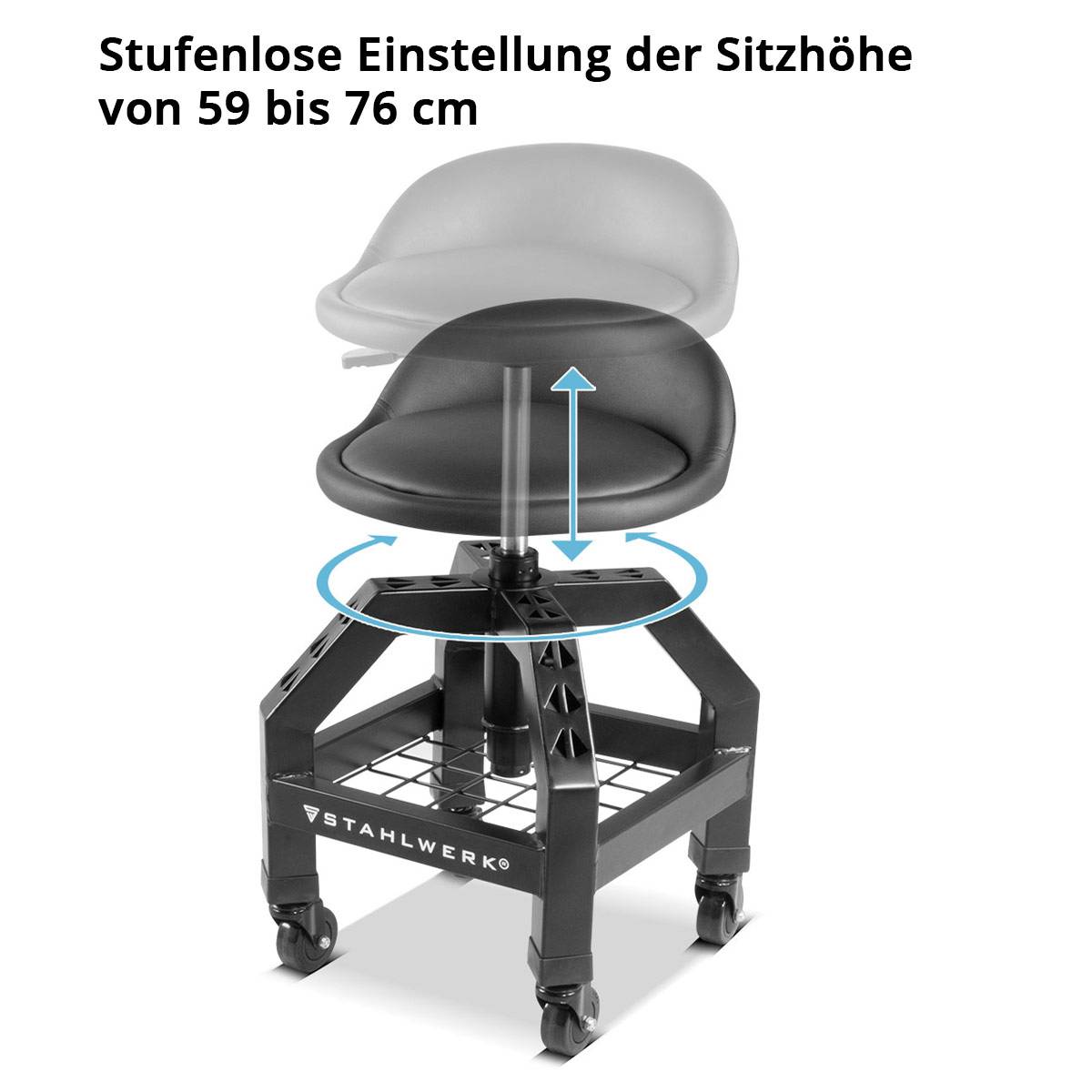 STAHLWERK Höhenverstellbarer Werkstatthocker VWH-300 ST bis 136 kg belastbar