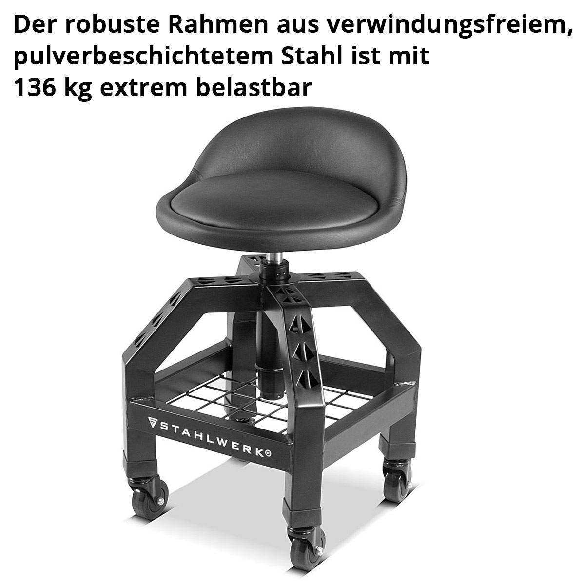 STAHLWERK Höhenverstellbarer Werkstatthocker VWH-300 ST bis 136 kg belastbar