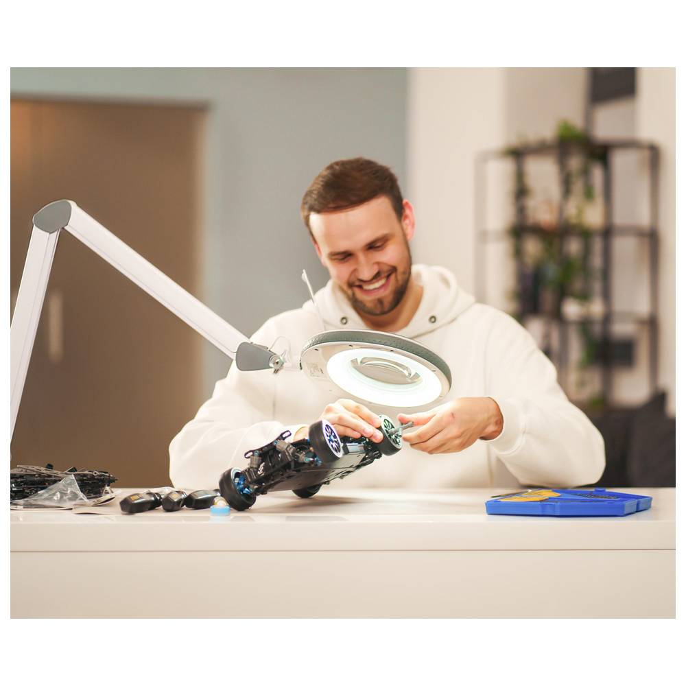 Lumeno LED Lupenleuchte 851X, inkl. Rollstativ, 5 Dioptrien, grau