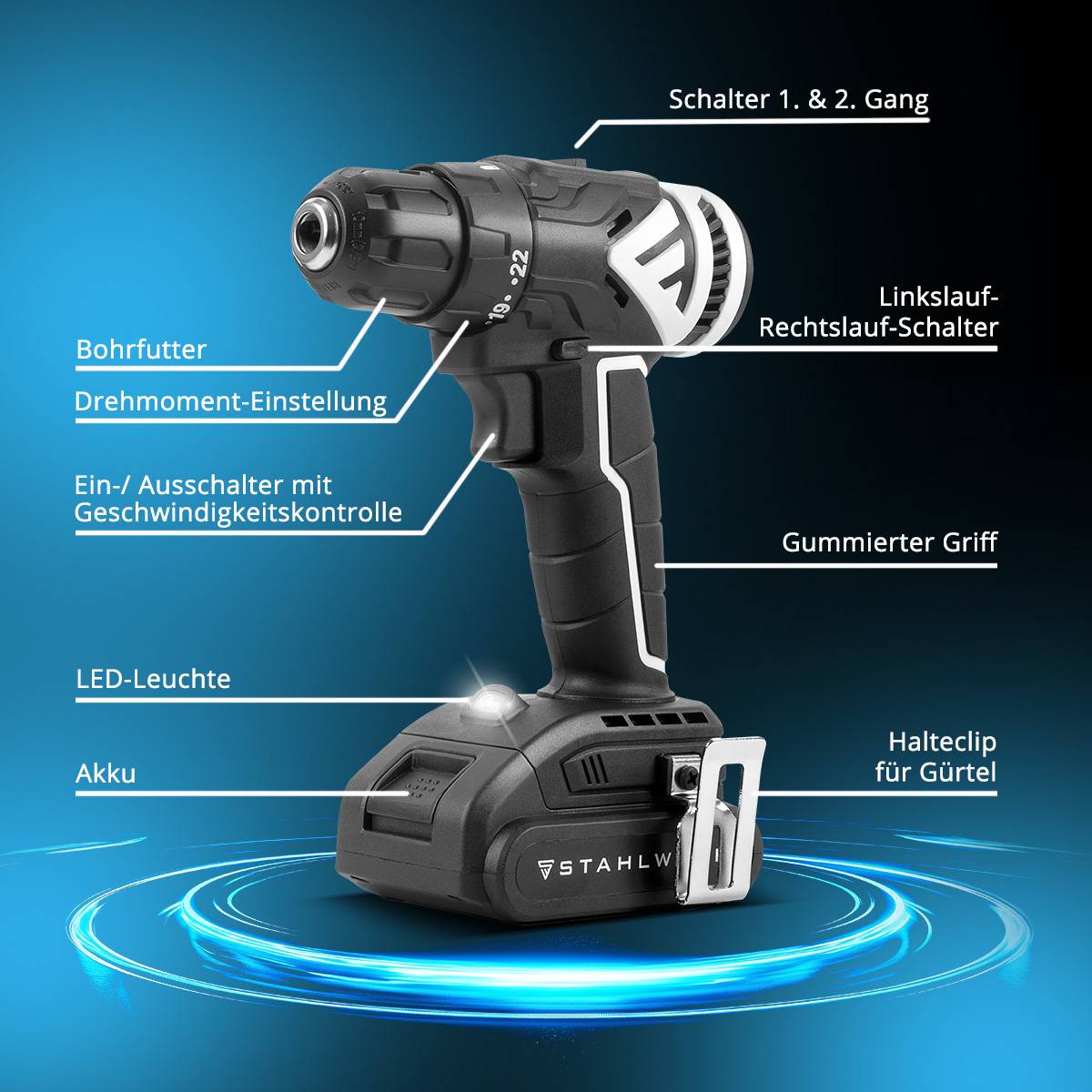 STAHLWERK Akkuschrauber ABS-18 ST mit 18 Volt und Brushless-Technologie