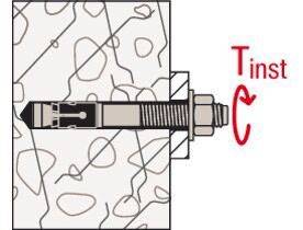 Diagramm einer Wandbefestigung, die einen Bolzen zeigt, der in eine Wand eingesetzt ist, mit einem Pfeil, der eine Drehung im Uhrzeigersinn zum Festziehen anzeigt.