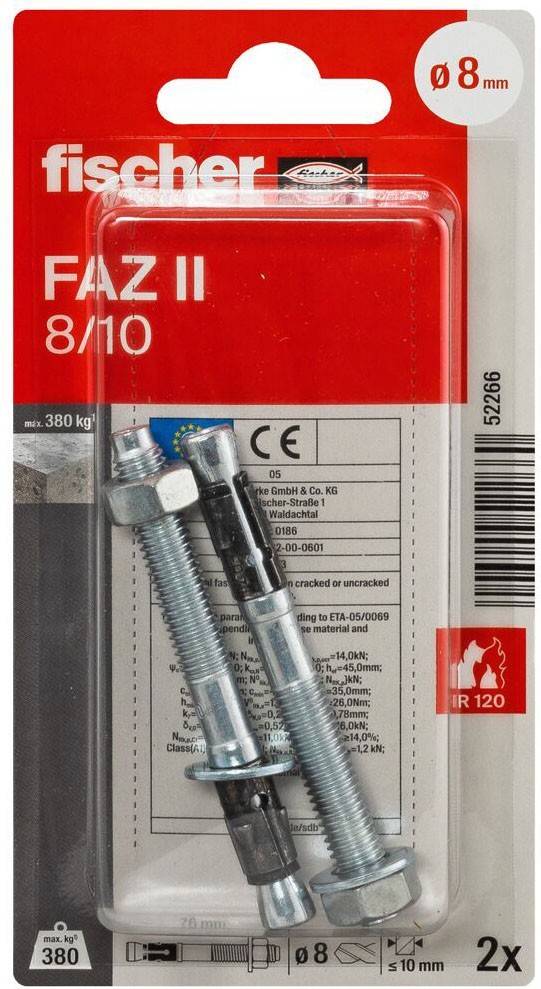 Zwei robuste Metalldübel in Verpackung mit Beschriftung 