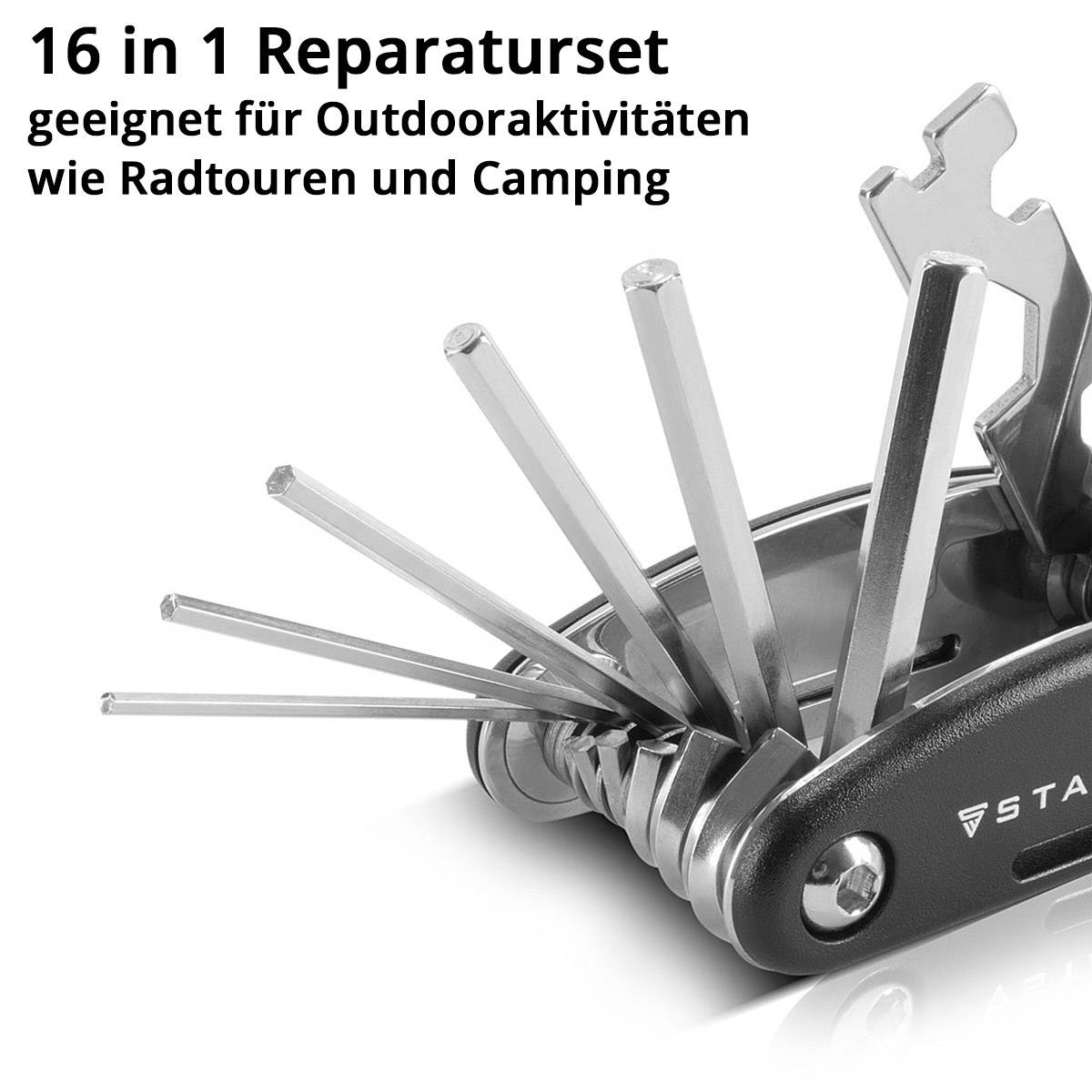 STAHLWERK Multitool Multifunktionswerkzeug faltbares Fahrrad Reparaturwerkzeug