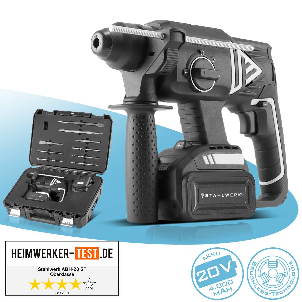 STAHLWERK Akku Bohrhammer ABH-20ST Brushless 20V/4Ah 0 - 1350 min-1 SDS-plus