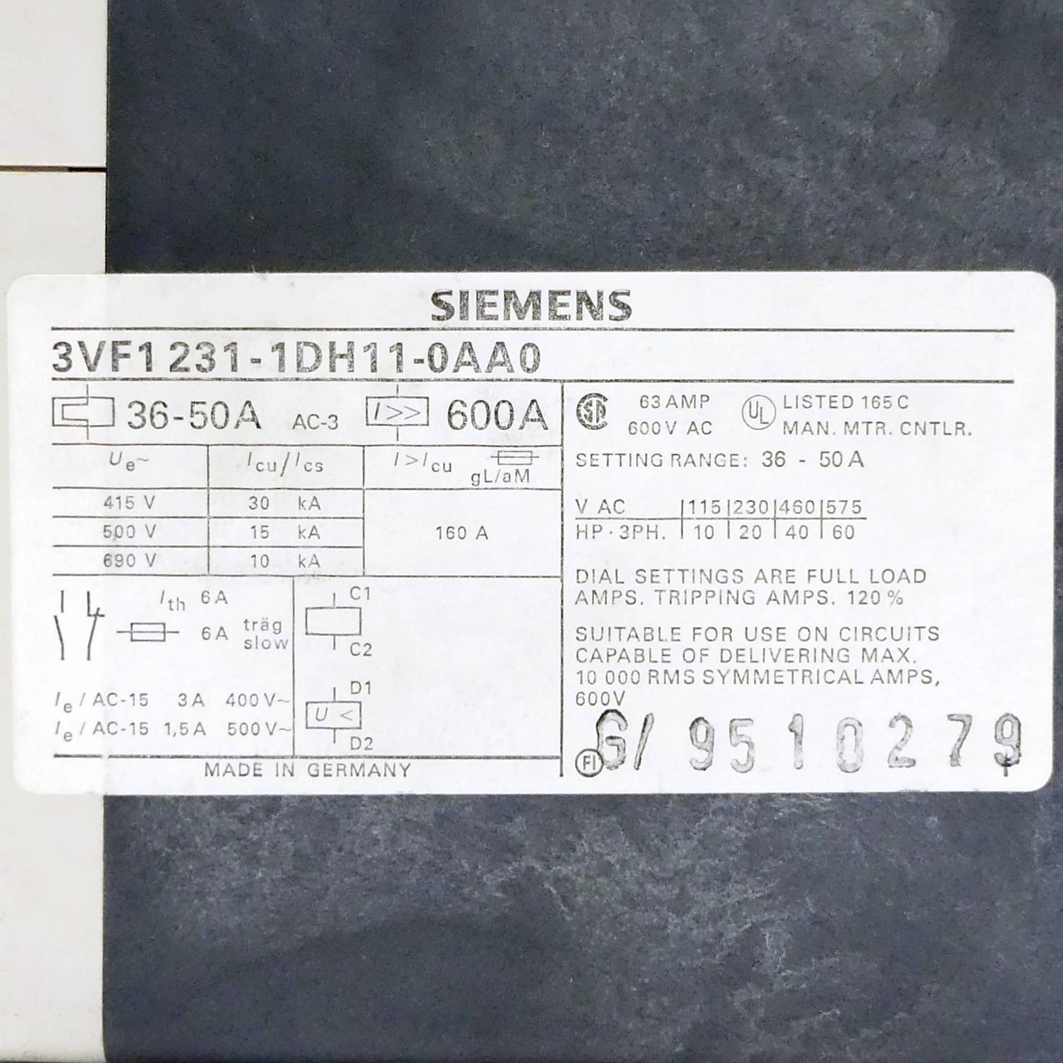 Siemens Motorschutzschalter (3VF1231-1DH11-0AA0)