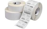 Rollen von White-Label-Aufklebern, eine abgewickelt, um bedruckten Text und Barcodes für Versand- oder Produktinformationen zu zeigen.