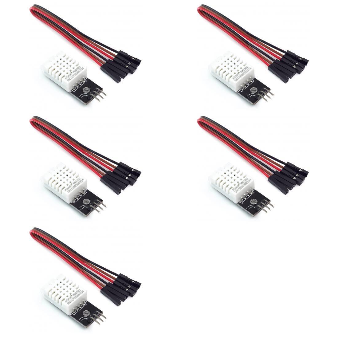 5 x DHT22 - Digitaler Temperatur und Luftfeuchtessensor mit Breakout Board & Jumperkabeln (F - F)