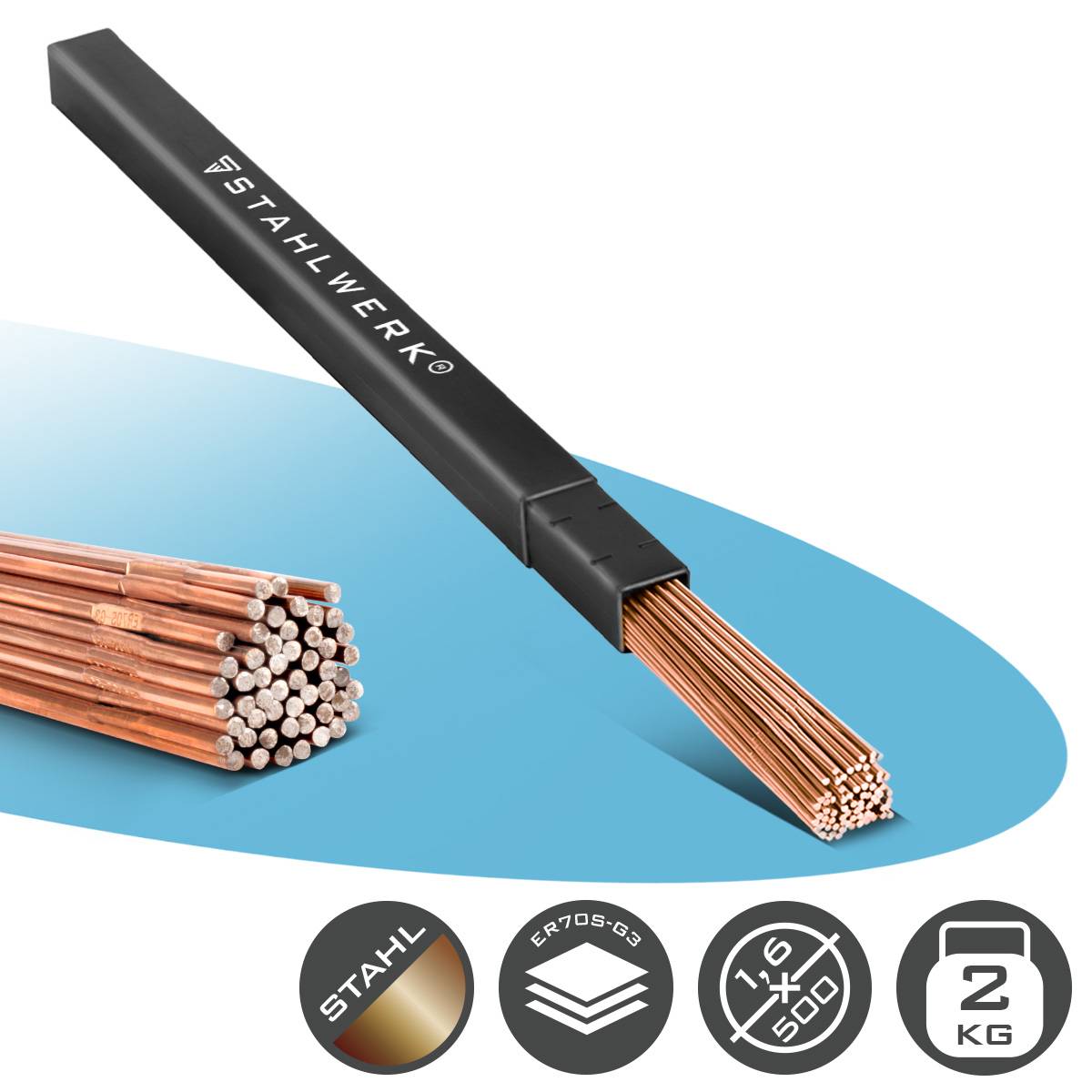 STAHLWERK Schweißstäbe WIG ER70S G3 Stahl 1,6 x 500mm 2 kg
