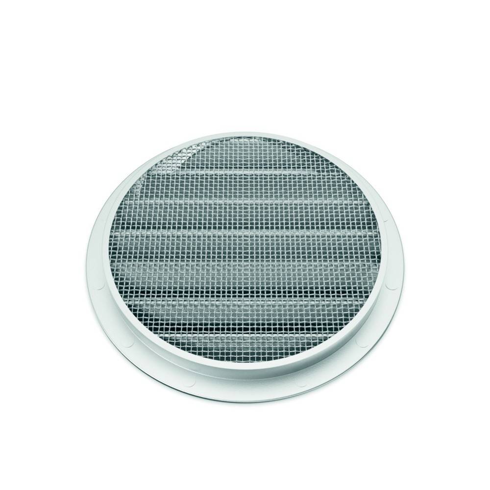 Eine kreisförmige, belüftete mechanische Komponente mit einem weißen Rahmen und einem Maschenzentrumm, möglicherweise für Luftzirkulation oder Filtrationszwecke.