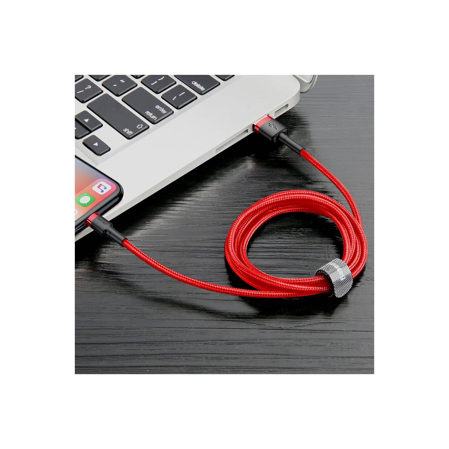 Baseus Cafule Kabel Strapazierfähiges Nylonkabel USB / Lightning QC3.0 2.4A 1M Rot (CALKLF-B09)