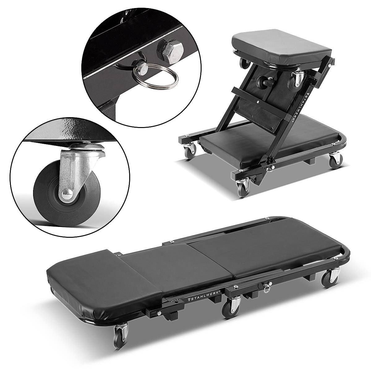 STAHLWERK Werkstatthocker FRC-40 ST 2 in 1 mit 150 kg Tragfähigkeit