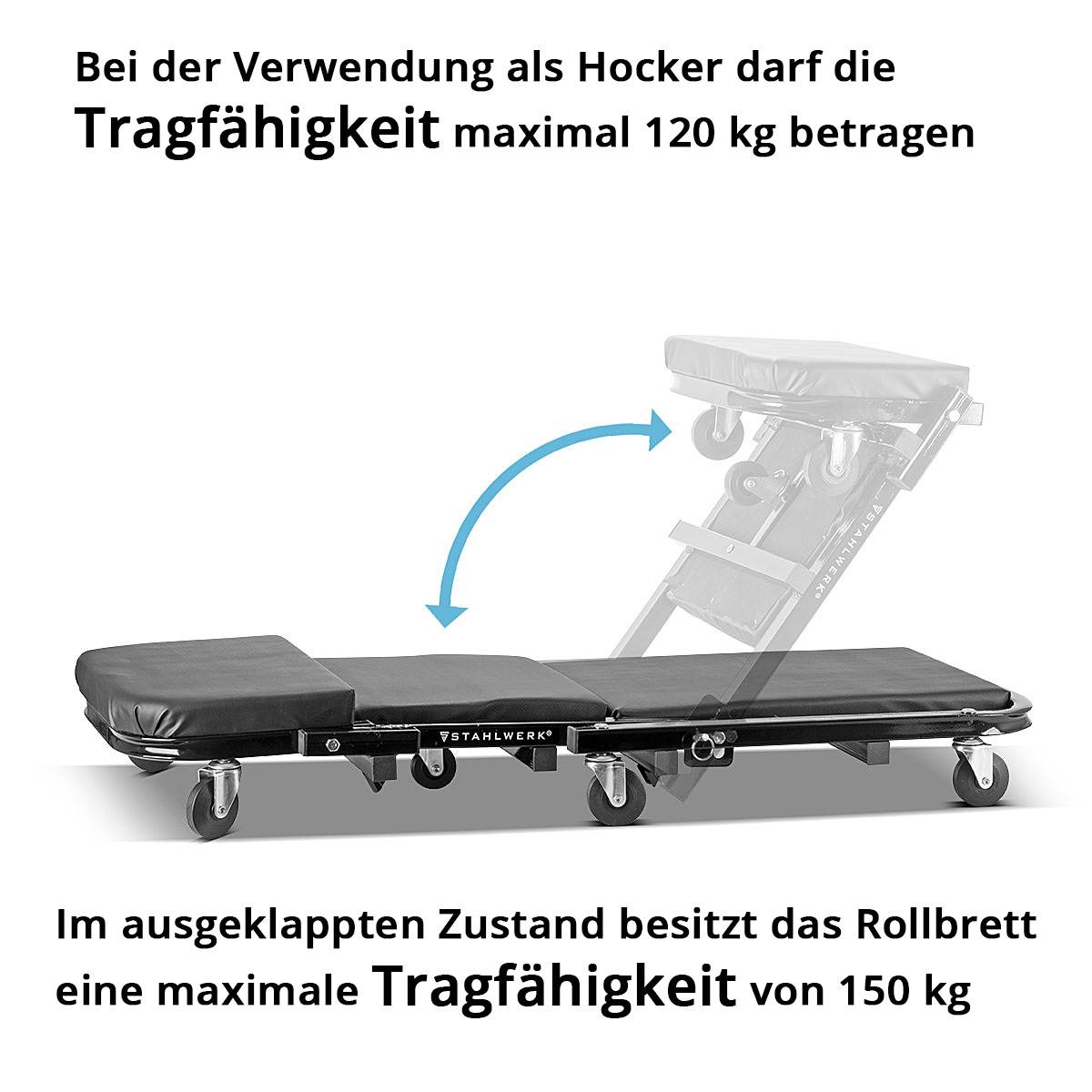 STAHLWERK Werkstatthocker FRC-40 ST 2 in 1 mit 150 kg Tragfähigkeit