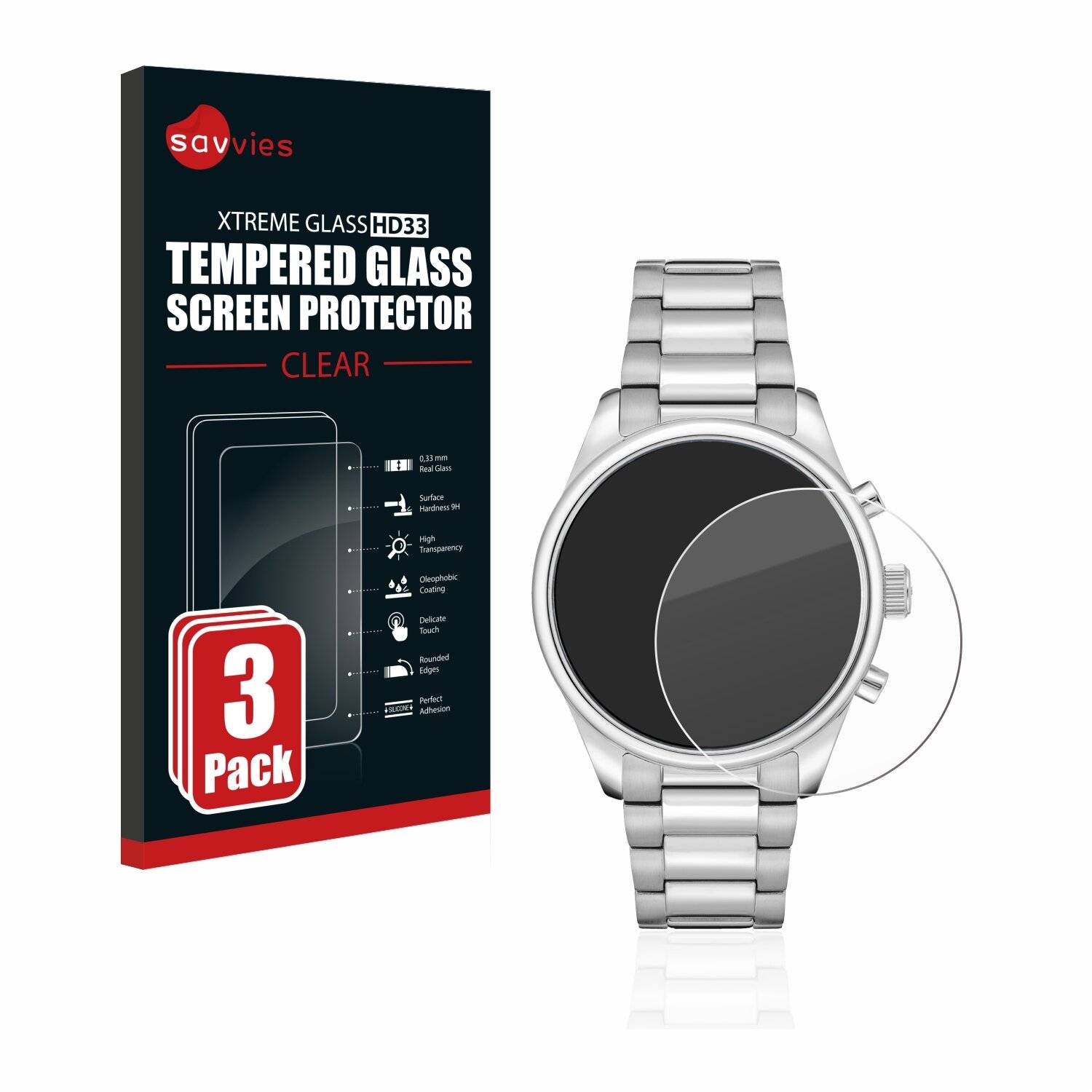 3x Savvies HD33 Clear Schutzglas für Hugo Boss Chronograph