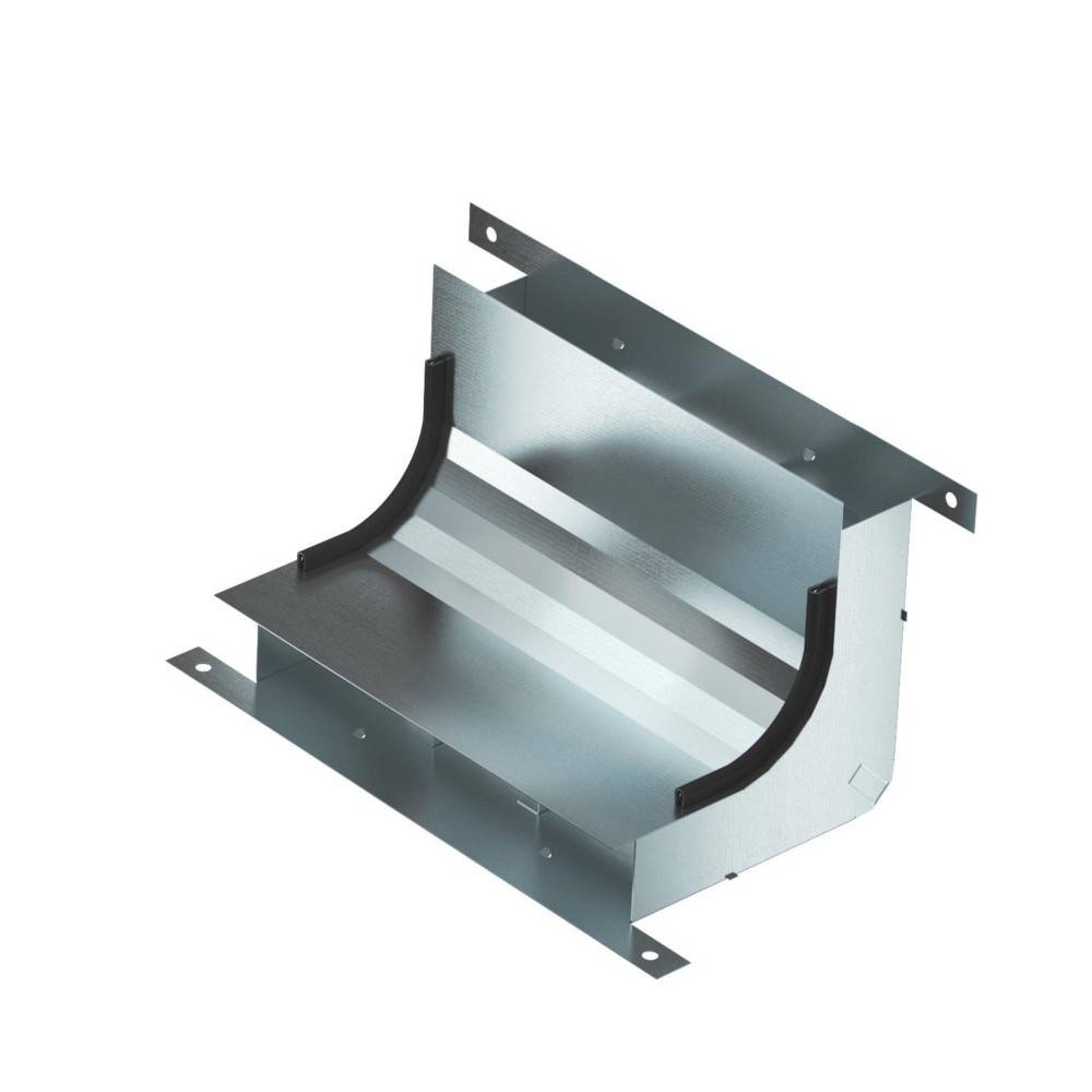 Ein Metallhalter mit einer gebogenen Aussparung, entwickelt zum Abstützen von Rohren oder Kabeln, versehen mit Löchern zur Befestigung.