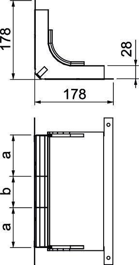 Technische Zeichnung einer Gelenkvorrichtung mit einer Abmessung von 178 Einheiten. Vertikale Dimensionen 'a' und 'b' zeigen zusätzliche Messungen an.