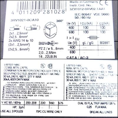 Siemens Leistungsschalter 3RV1021-0CA10 (3RV1021-0CA10)