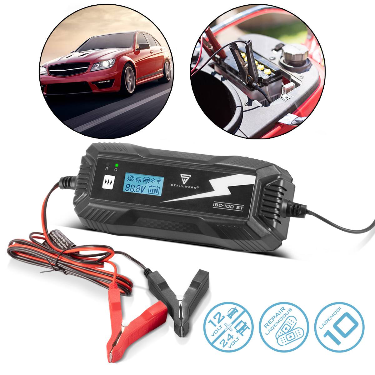 STAHLWERK Batterieladegerät IBC-100 ST mit Mikroprozessor und 10 Lademodi