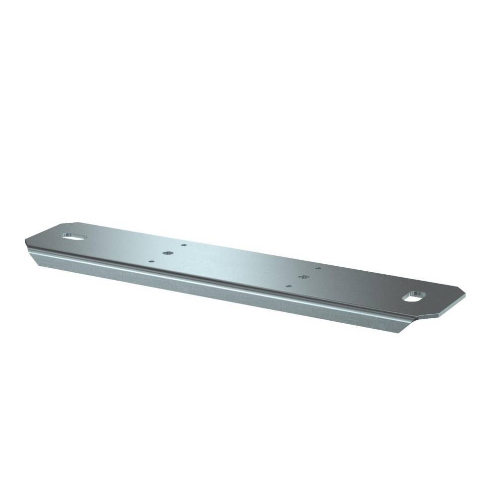 Ein Metallhalter mit zwei Löchern an jedem Ende, der für Montage oder strukturelle Unterstützung konzipiert ist.