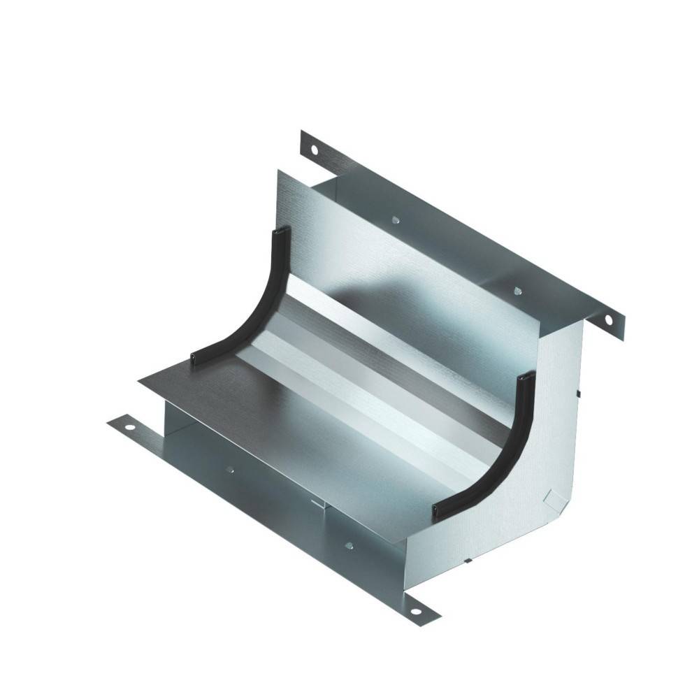 Metallkabelablage mit gebogener Basis, ausgestattet mit zwei Befestigungsbügeln an jeder Seite zur Installation und Abstützung.