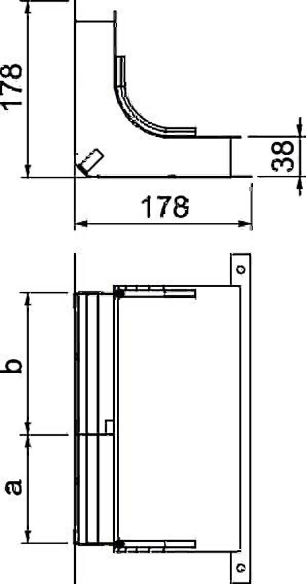 Technische Zeichnung zur Darstellung der Bauteilabmessungen: 178 mm Länge, 38 mm Höhe, verschiedene Schnittansichten.