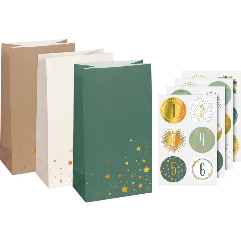 HEYDA Adventskalender-Set, Papiertüten, 3-farbig, groß