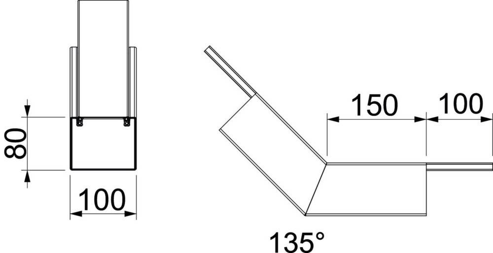 Diagramm, das einen 135-Grad-Winkel zeigt, der von zwei Linien gebildet wird, wobei eine Linie sich horizontal über 150 Einheiten erstreckt.