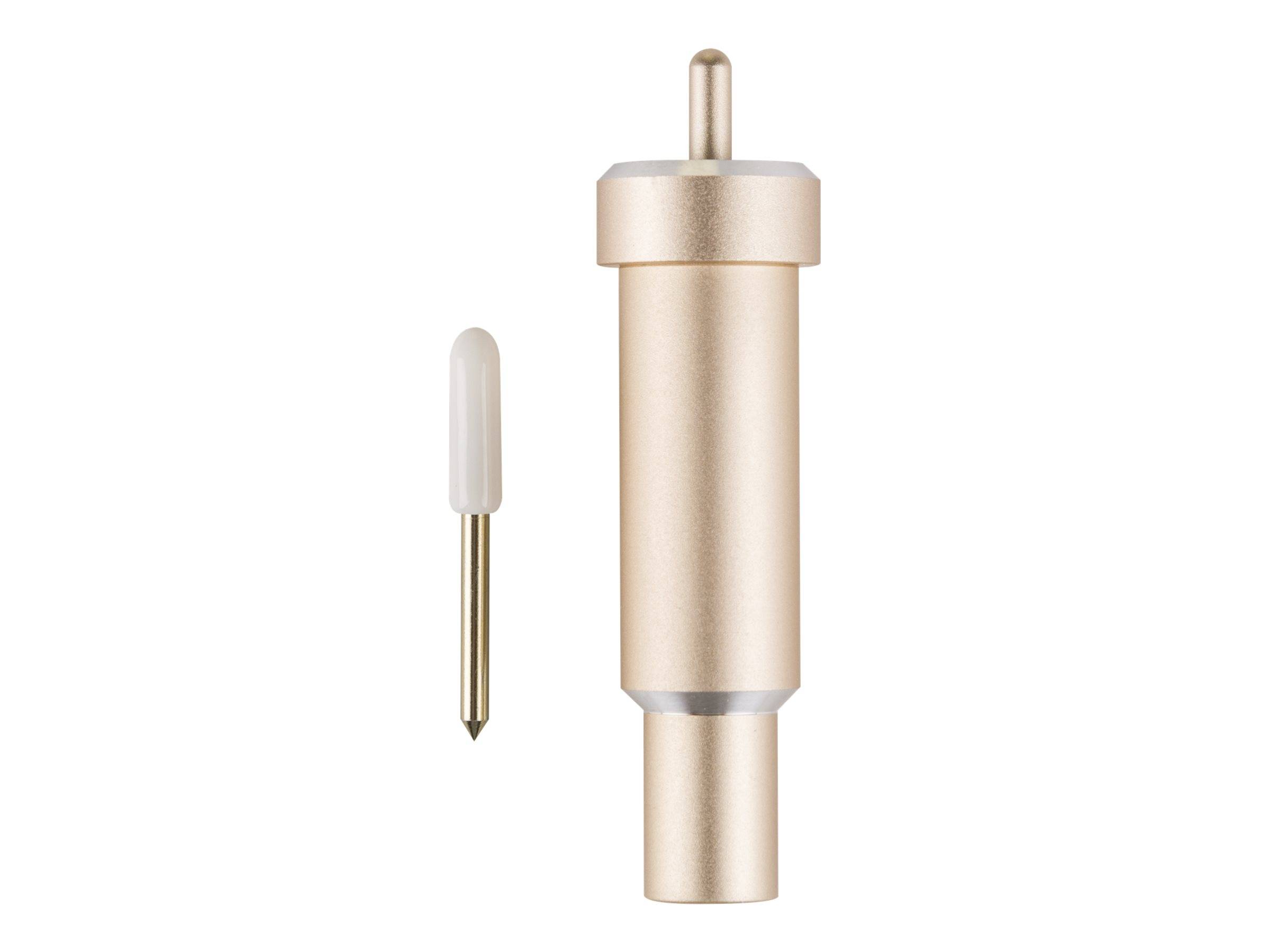 Goldener Scoring-Stift und Werkzeughalter für Cricut-Maschinen, separat vor weißem Hintergrund dargestellt.