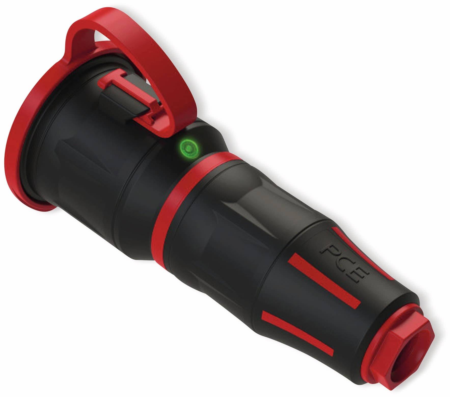 PCE Schutzkontaktkupplung TopTaurus2, mit Deckel, schwarz/rot, mit LED
