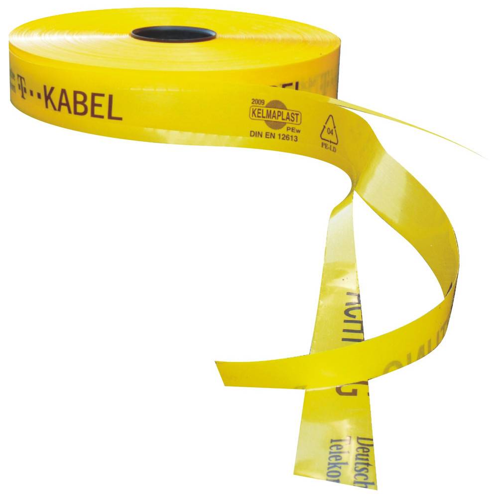 Ein aufgerolltes gelbes Klebeband mit der Aufschrift „KELMAPLAST KABEL DIN EN 12513