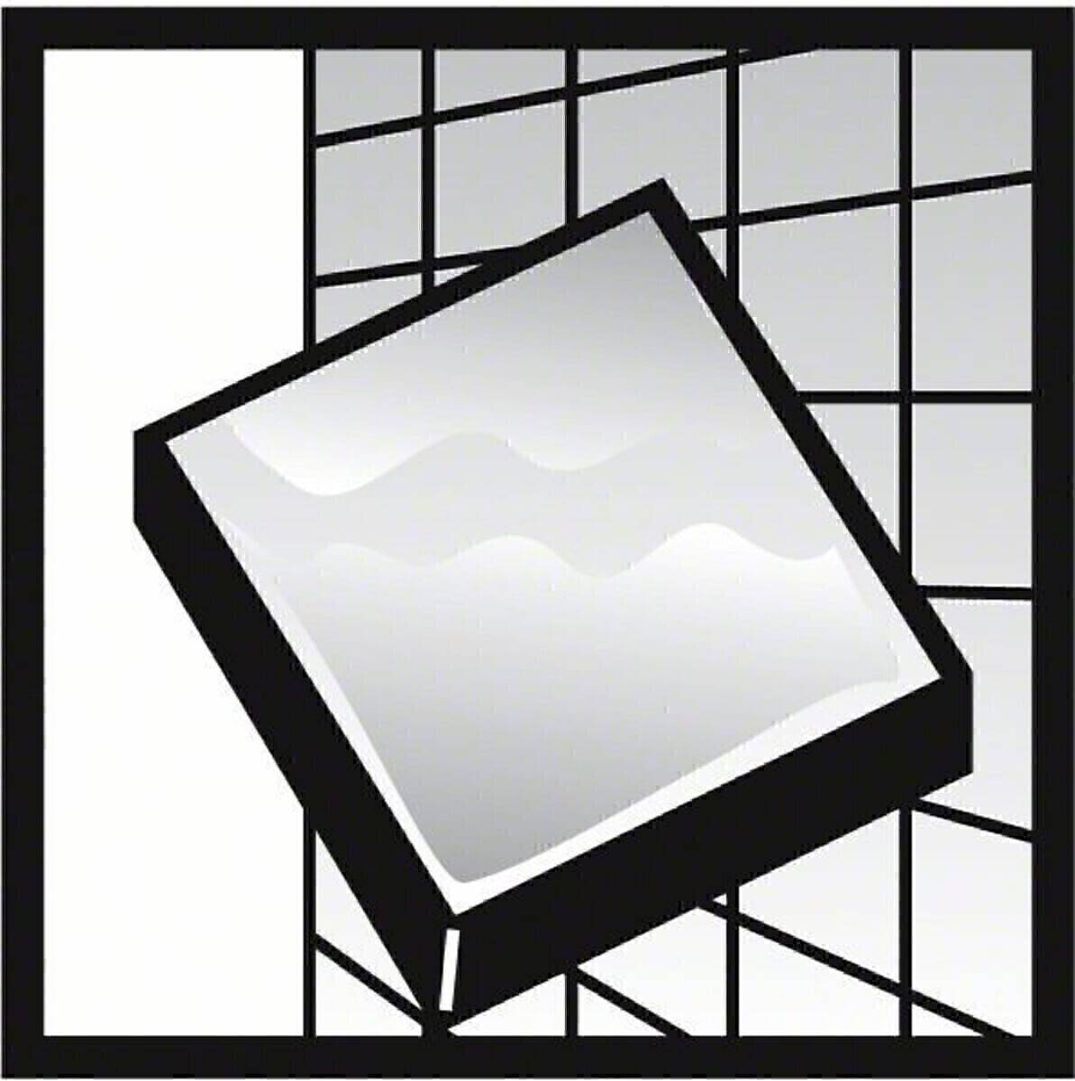 Künstlerische Darstellung eines dreidimensionalen, geneigten Würfels mit Spiegeln, der ein Gitternetz hinter sich reflektiert.