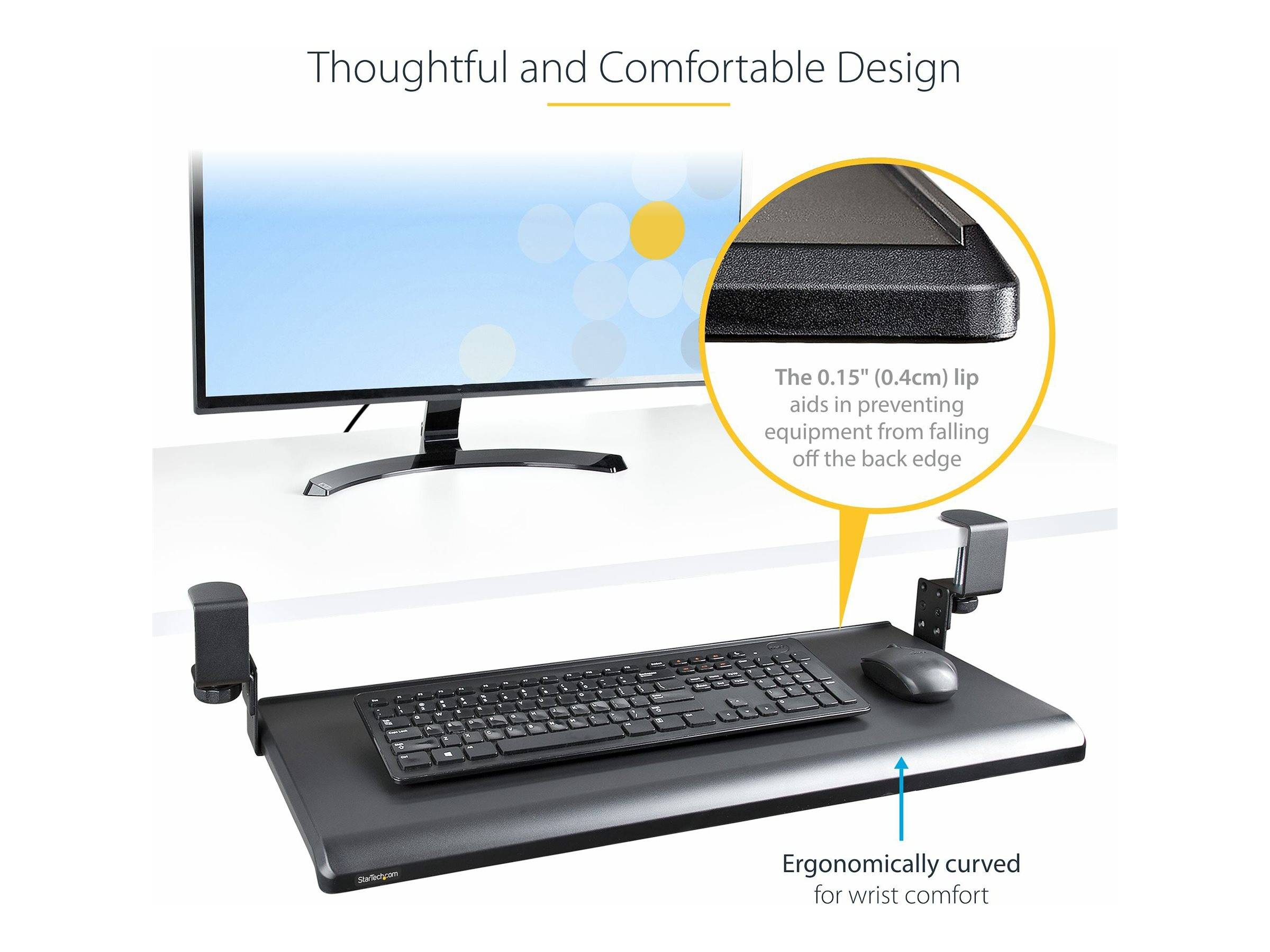 StarTech.com Under-Desk Keyboard Tray, Clamp-on Keyboard Holder, Supports up to 12kg (26.5lb)
